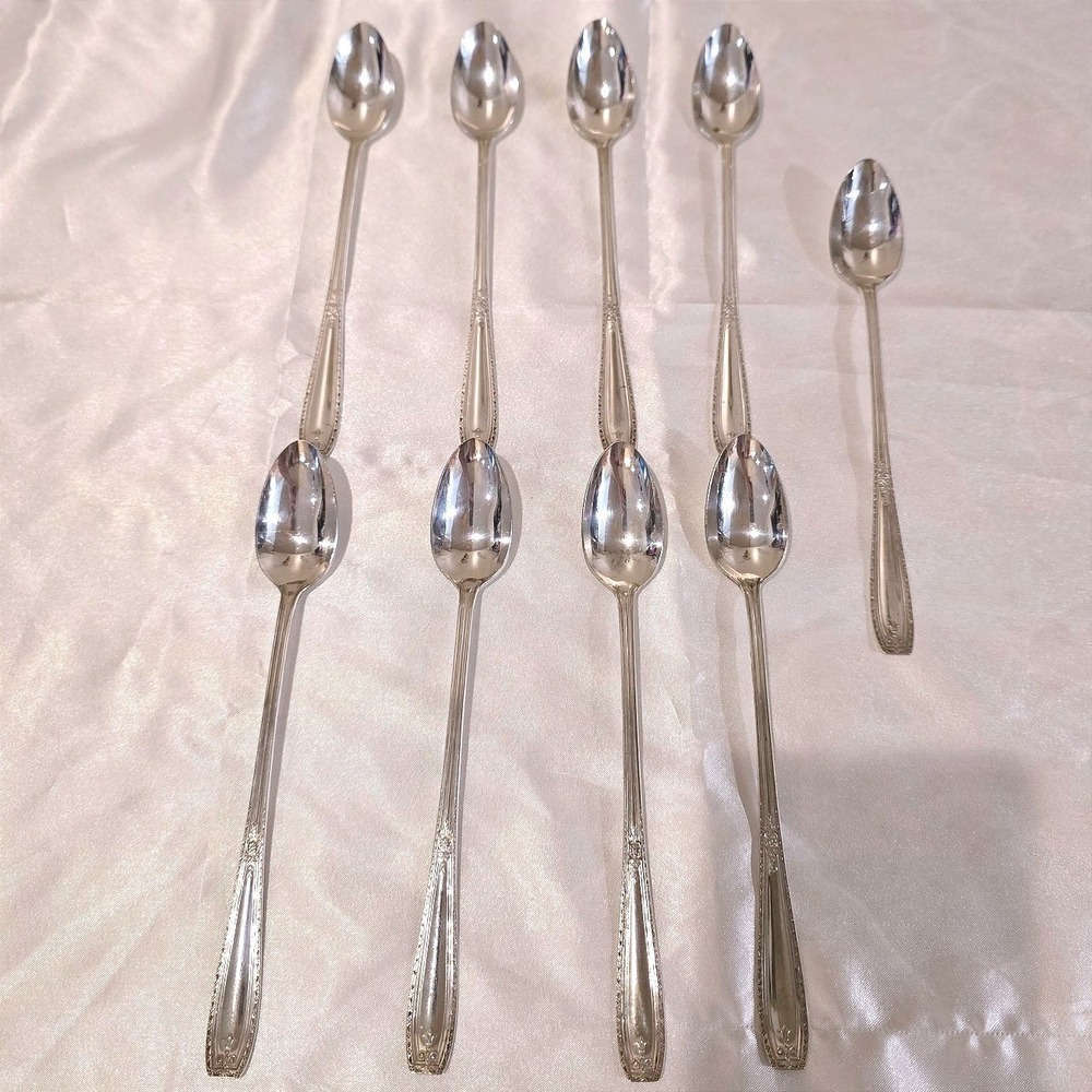 Vintage 1940 National Silver Co Intermezzo XTRA Plate 9 Iced Tea Spoons Lot
